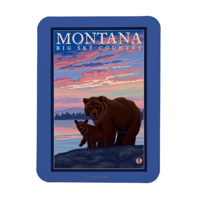 MontanaMomma Bär und Cub Vintage Reisen Magnet (Vertikal)