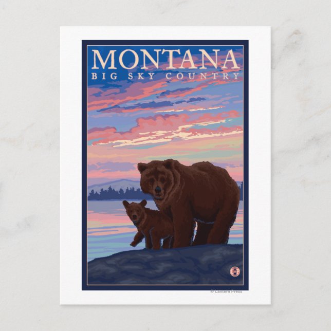 MontanaMomma Bär und Cub Vintage Reisen Postkarte (Vorderseite)