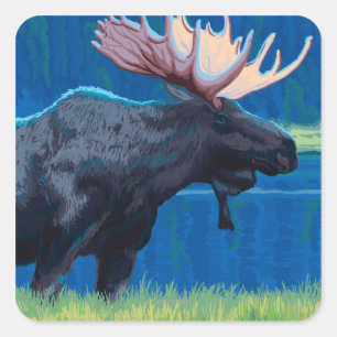 MontanaMoose Vintage Travel Poster Quadratischer Aufkleber