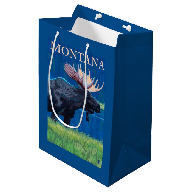 MontanaMoose Vintages Reise-Plakat Mittlere Geschenktüte (Vorderseite Schrägansicht)