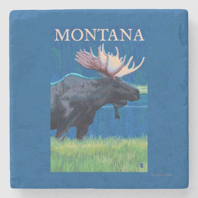 MontanaMoose Vintages Reise-Plakat Steinuntersetzer (Vorderseite)