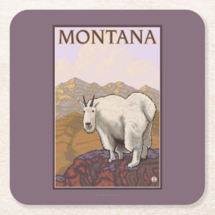 MontanaMountain Ziegen-Vintages Reise-Plakat Rechteckiger Pappuntersetzer