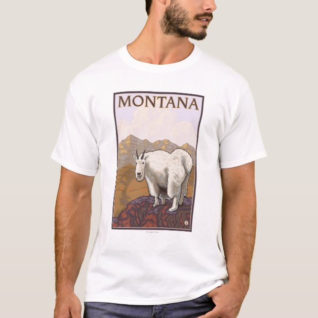 MontanaMountain Ziegen-Vintages Reise-Plakat T-Shirt (Vorderseite)