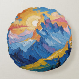 Montañas al amanecer con resplandor rundes kissen