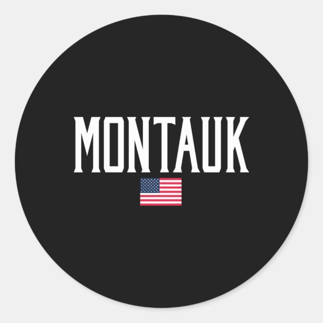 Montauk American Flag White Text Runder Aufkleber (Vorderseite)