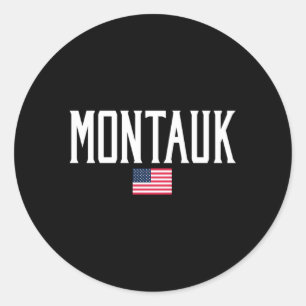 Montauk American Flag White Text Runder Aufkleber