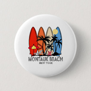 Montauk Beach New York Retro-Surfbrett Vintage Button