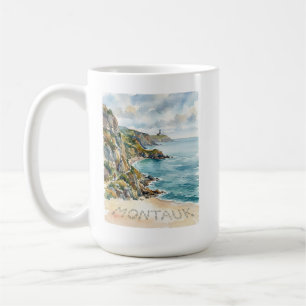 Montauk Leuchtturm Aquarell Strand Szene Sandig Kaffeetasse