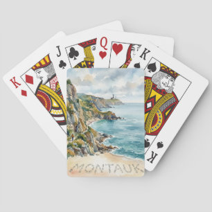 Montauk Leuchtturm Aquarell Strand Szene Sandig Spielkarten