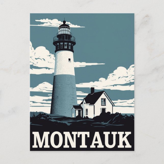 Montauk Lighthouse Retro Travel Postkarte (Vorderseite)