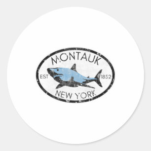 Montauk New York Fischen Hai Fisch Strand Bootfahr Runder Aufkleber