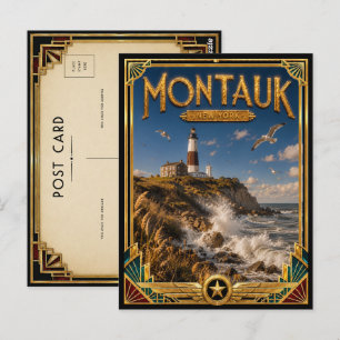 Montauk New York Vintage Art Deco Golden Age Postkarte