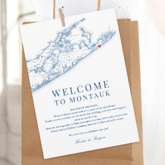 Montauk NY Map Wedding Welcome Letter Navy Blue Dankeskarte