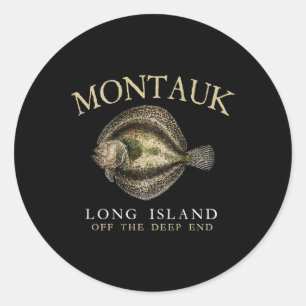 Montauk Off The Deep End Fluke Flunder Fischerei A Runder Aufkleber