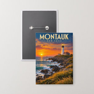 Montauk Point Leuchtturm Sonnenuntergang New York Button