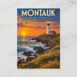Montauk Point Leuchtturm Sonnenuntergang New York Telefonnummerkarte