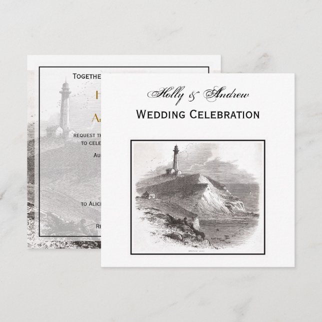 Montauk Point Lighthouse Hamptons SQ Hochzeit Einladung (Vorne/Hinten)