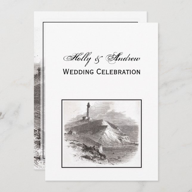 Montauk Point Lighthouse Hamptons Wedding Einladung (Vorne/Hinten)
