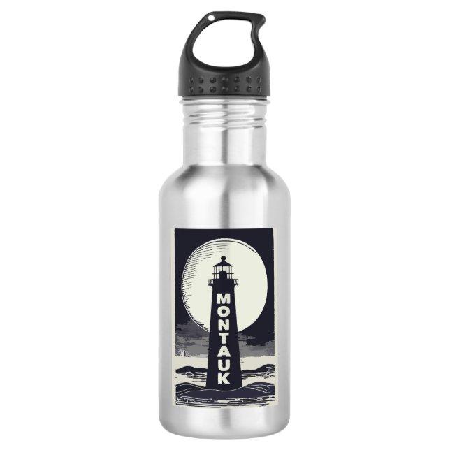 Montauk Point Lighthouse Moon Edelstahlflasche (Vorderseite)