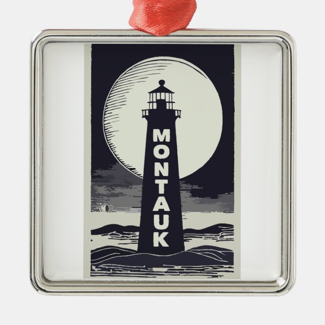 Montauk Point Lighthouse Moon Ornament Aus Metall (Vorne)