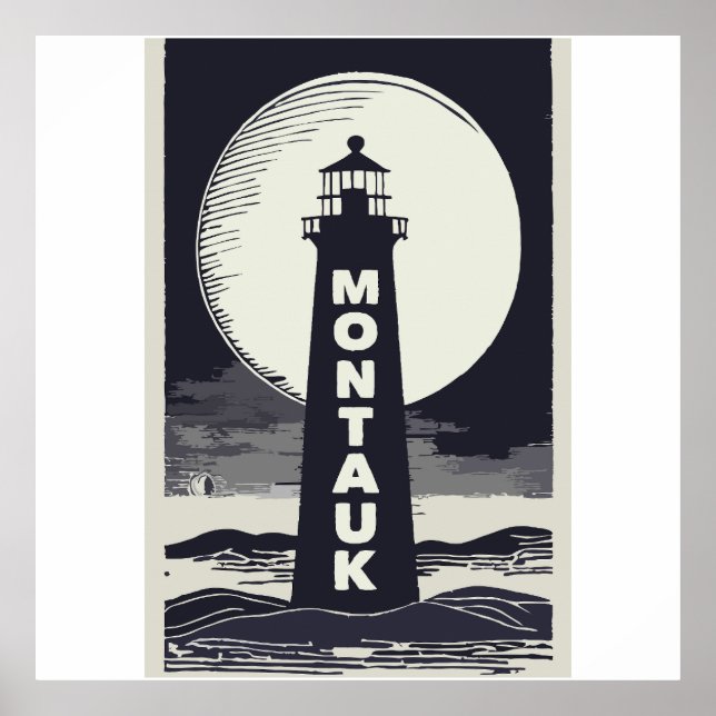 Montauk Point Lighthouse Moon Poster (Vorne)