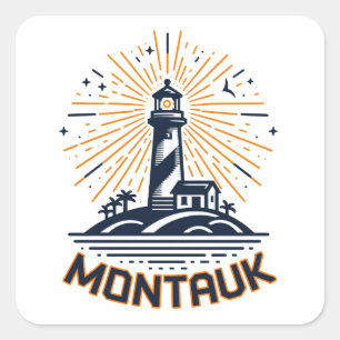 Montauk Point New York Leuchtturm Sonnenaufgang Quadratischer Aufkleber