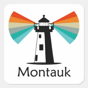 Montauk Point New York Lighthouse Rainbow Quadratischer Aufkleber