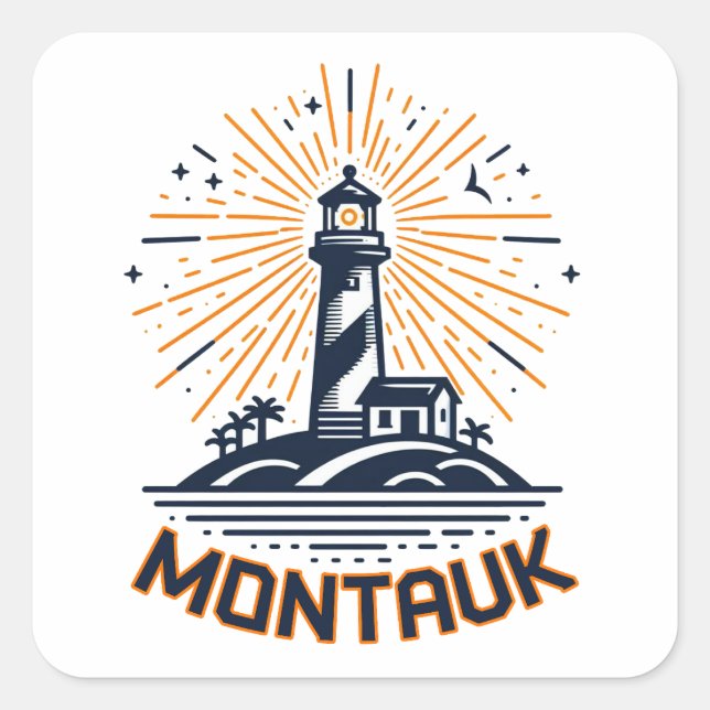 Montauk Point New York Lighthouse Sunrise Quadratischer Aufkleber (Vorderseite)