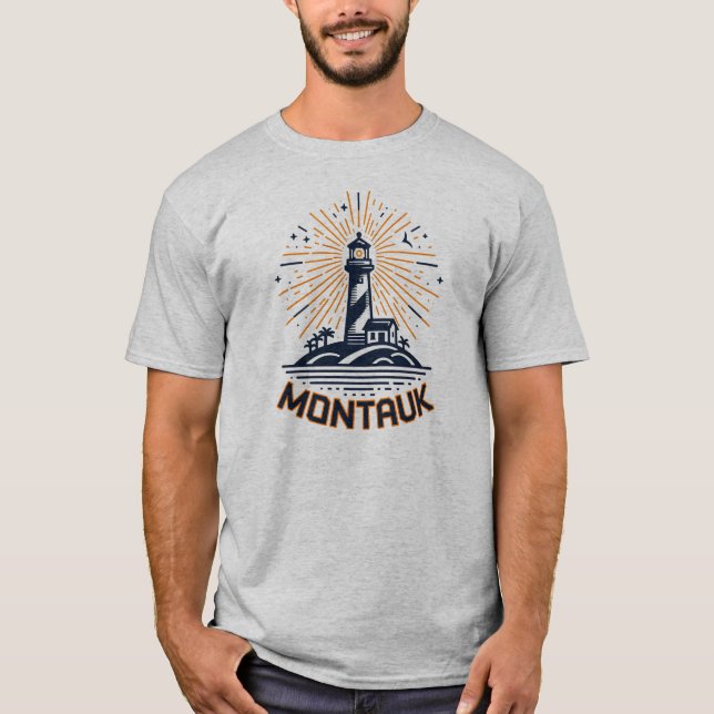 Montauk Point New York Lighthouse Sunrise T-Shirt (Vorderseite)