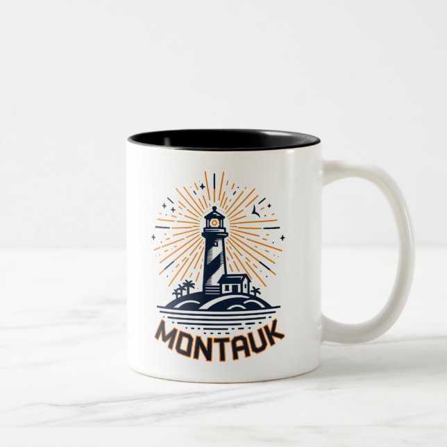 Montauk Point New York Lighthouse Sunrise Zweifarbige Tasse (Rechts)