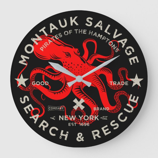 Montauk Salvage Co. Octopus Große Wall Uhr (Vorderseite)