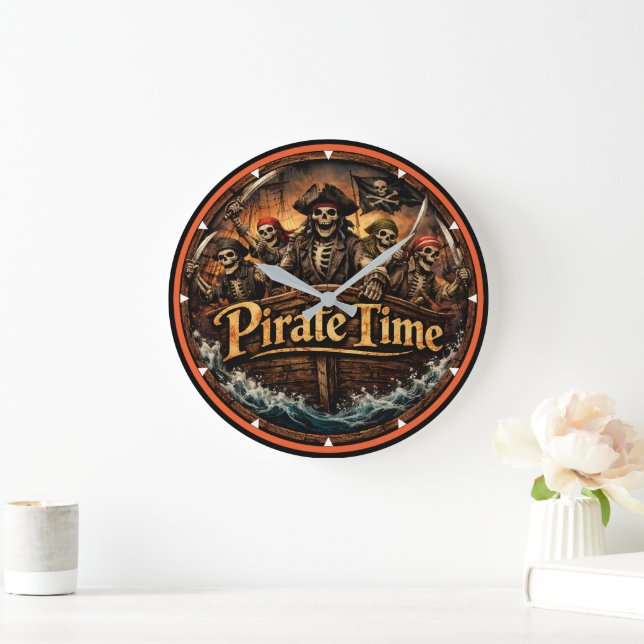 Montauk Salvage Co. Pirate Time Wall Clock Große Wanduhr (Zuhause)
