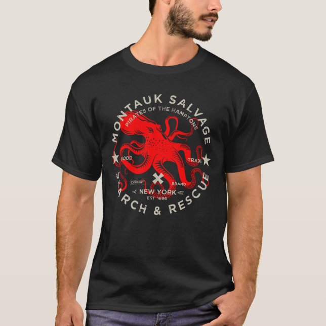 Montauk Salvage Co. Roter Oktopus T - Shirt (Vorderseite)