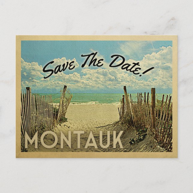 Montauk Save the Date Vintag Beach Nautical Ankündigungspostkarte (Vorderseite)