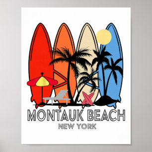 Montauk Strand New York Retro-Surfbrett Vintage Poster
