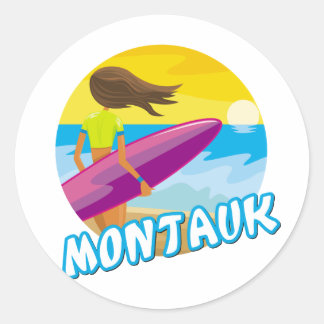 Montauk Surfing Runder Aufkleber