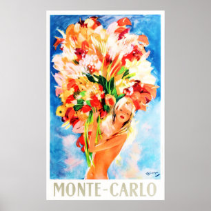 MONTE CARLO Blume Girl Reisen Tourismus Werbung Poster