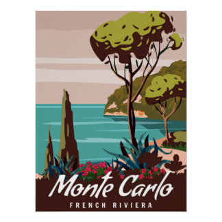 Monte Carlo Französische Riviera Retro Poster