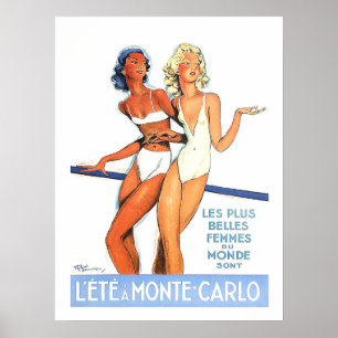 Monte Carlo, Frauen im Badeanzug, Vintage, Reise Poster