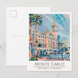 Monte Carlo Monaco Kunst Illustration Reise Postkarte
