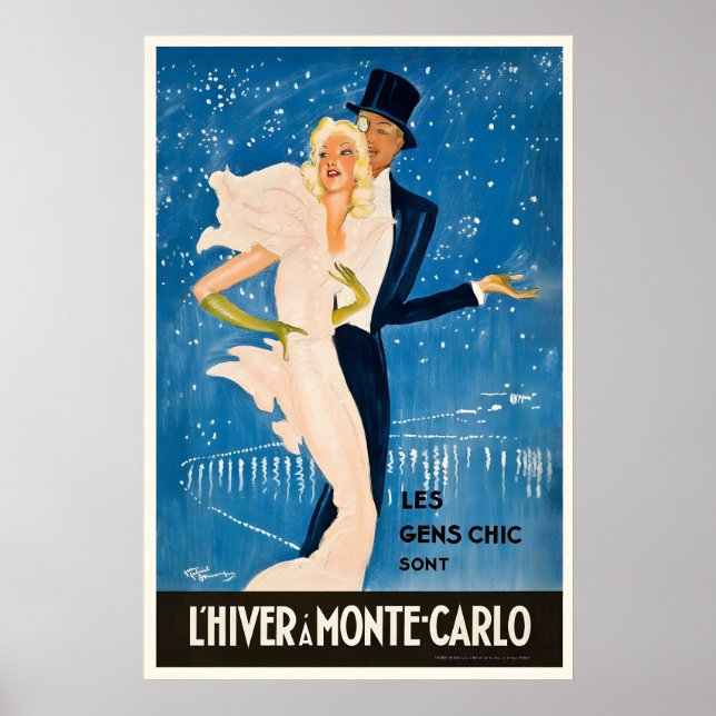 Monte Carlo Monaco Vintage Reiseposter Poster (Vorne)