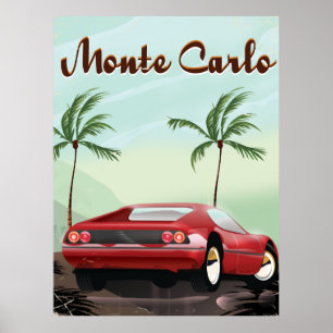 Monte Carlo rotes Sportwagen-Reiseposter Poster