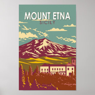 Monte Etna Sizilien Kunstvoll wandern Vintag Poster