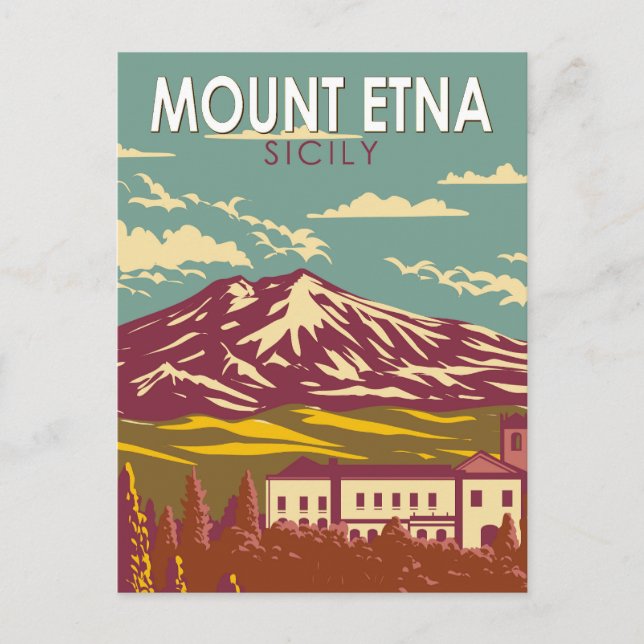 Monte Etna Sizilien Kunstvoll wandern Vintag Postkarte (Vorderseite)