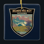 Monte Fitz Roy Patagonia Reisen Vintag Keramikornament<br><div class="desc">Monte Fitz Roy im Vektorgrafik-Stil. Monte Fitz Roy ist ein Berg in Patagonien,  an der Grenze zwischen Argentinien und der Chile.</div>