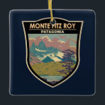 Monte Fitz Roy Patagonia Reisen Vintag Keramikornament<br><div class="desc">Monte Fitz Roy im Vektorgrafik-Stil. Monte Fitz Roy ist ein Berg in Patagonien,  an der Grenze zwischen Argentinien und der Chile.</div>