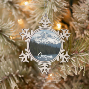 Monte Hood, Oregon Landschaft Schneeflocken Zinn-Ornament