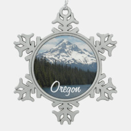 Monte Hood, Oregon Landschaft Schneeflocken Zinn-Ornament