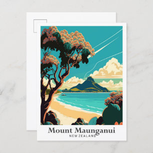 Monte Maunganui NZ Vintage Reise Illustration Postkarte