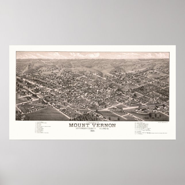 Monte Vernon, IL Panoramablick - 1881 Poster (Vorne)